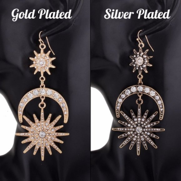 Boho Vintage Sun And Moon Star Big Earrings - Picture 2 of 15